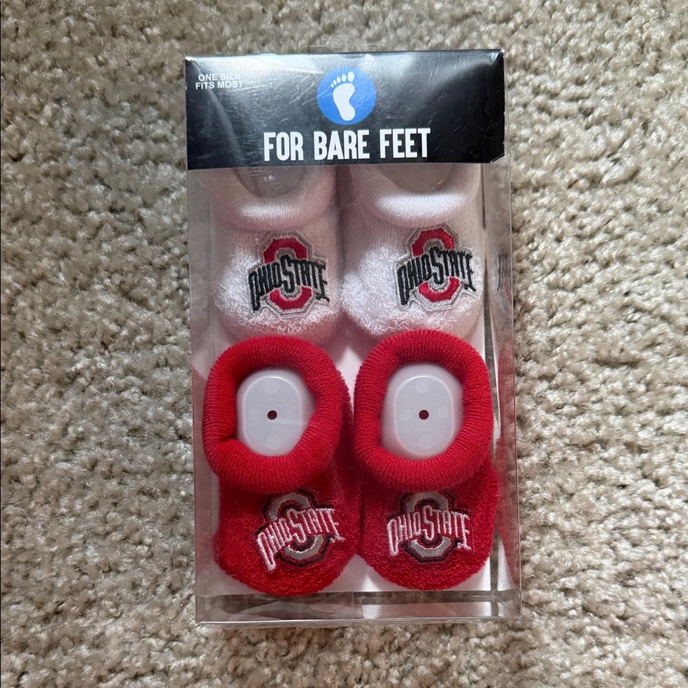 For Bare Feet Ohio State Baby Bootie Socks - White and Red